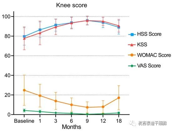 圖3:隨訪期間WOMAC評分、VAS、HSS評分和KSS的變化