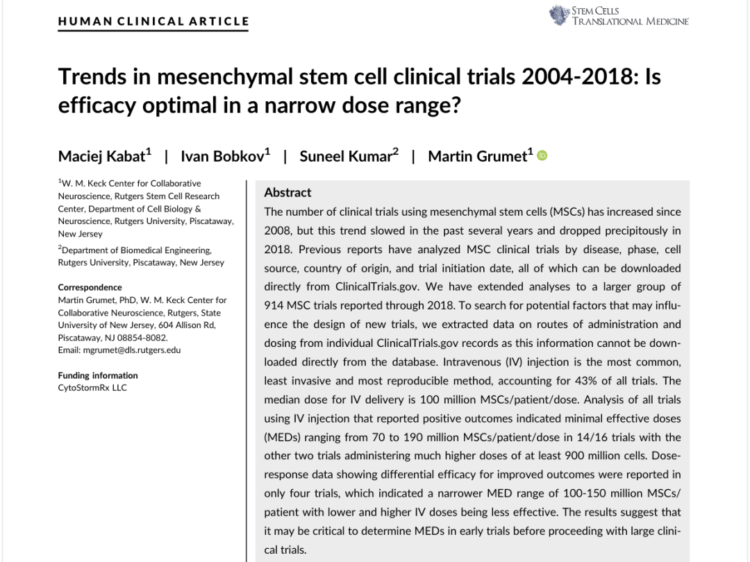 2004-2018年間充質干細胞臨床試驗趨勢