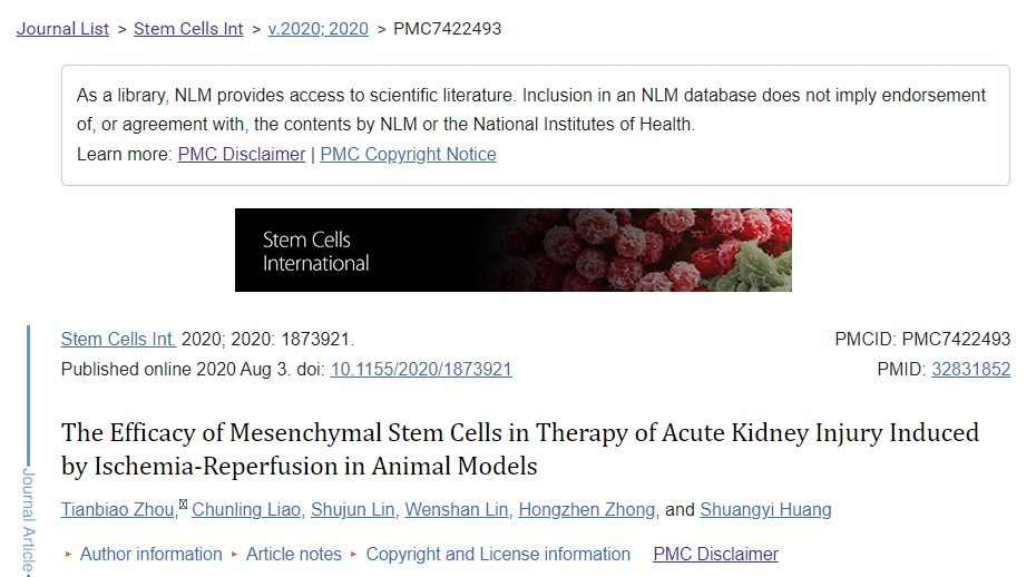 間充質(zhì)干細胞在動物模型中治療急性腎缺血再灌注損傷的療效 間充質(zhì)干細胞在動物模型中治療急性腎缺血再灌注損傷的療效