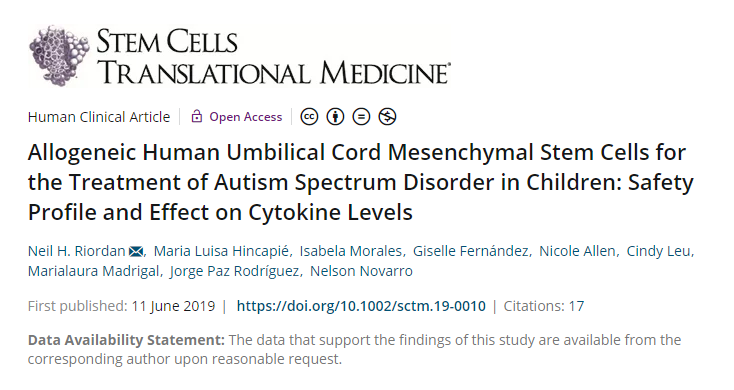 同種異體人臍帶間充質(zhì)干細(xì)胞治療兒童自閉癥譜系障礙:安全性和對(duì)細(xì)胞因子水平的影響 同種異體人臍帶間充質(zhì)干細(xì)胞治療兒童自閉癥譜系障礙:安全性和對(duì)細(xì)胞因子水平的影響