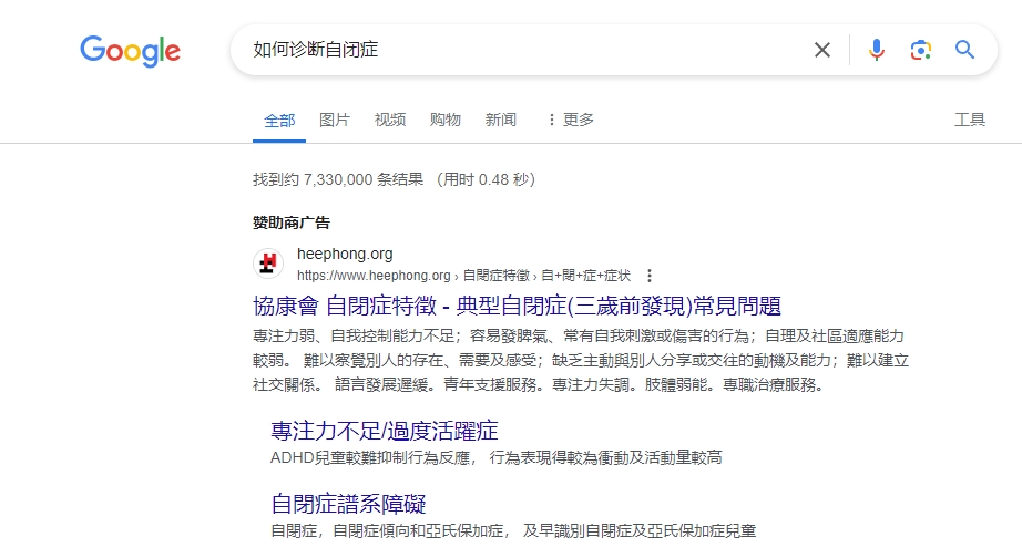 如果你用谷歌搜索“如何診斷自閉癥？”