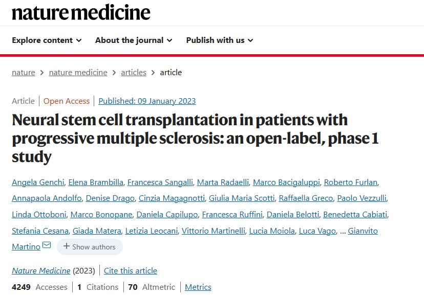 進行性多發性硬化癥患者的神經干細胞移植：一項開放標簽、I 期研究
