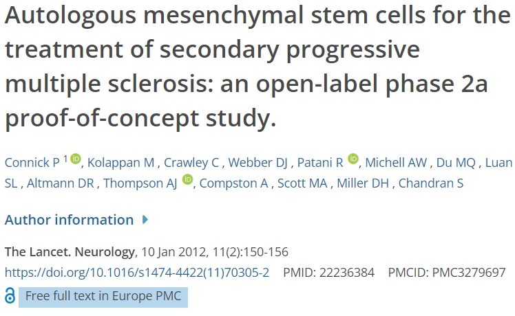 自體間充質(zhì)干細(xì)胞治療繼發(fā)性進(jìn)行性多發(fā)性硬化癥：一項(xiàng)開放標(biāo)簽2a期概念驗(yàn)證研究
