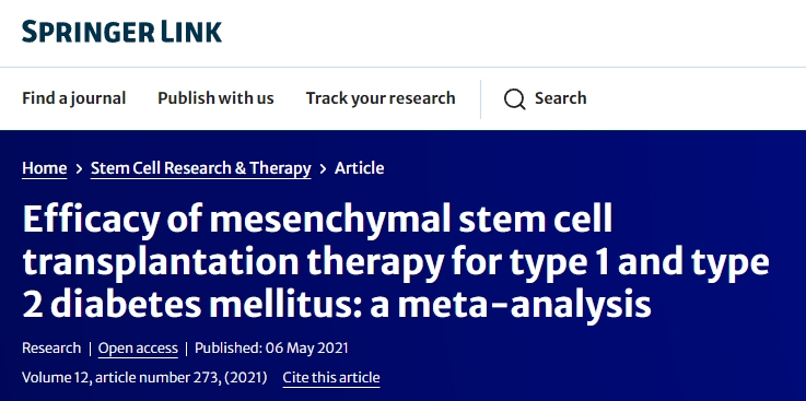 間充質干細胞移植治療1型和2型糖尿病的療效:薈萃分析 間充質干細胞移植治療1型和2型糖尿病的療效:薈萃分析
