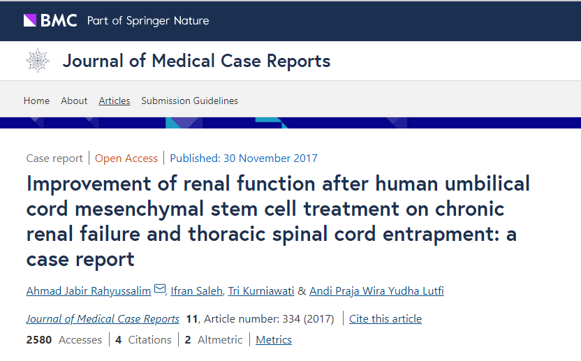 人臍帶間充質(zhì)干細胞治療慢性腎衰竭并胸段脊髓卡壓后腎功能改善一例報告