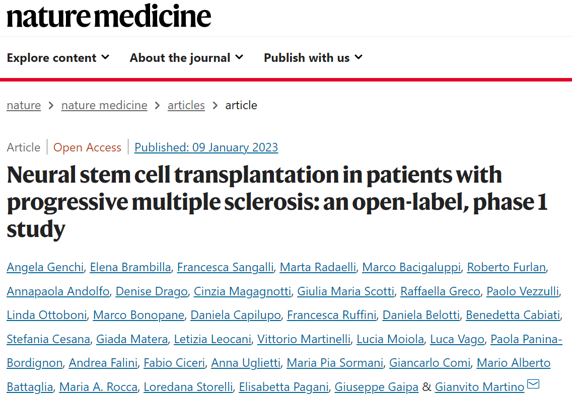 進行性多發性硬化癥患者的神經干細胞移植:一項開放標簽、I 期研究 進行性多發性硬化癥患者的神經干細胞移植:一項開放標簽、I 期研究