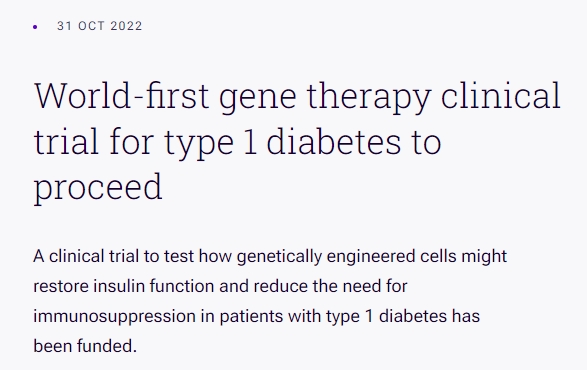 全球首個二型糖尿病基因治療臨床試驗即將啟動