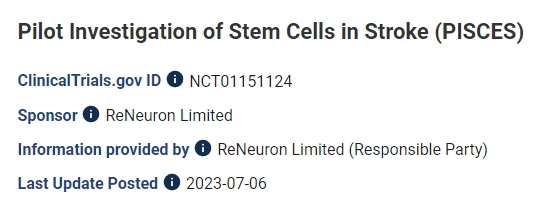 中風(fēng)干細(xì)胞試點(diǎn)研究 (PISCES)