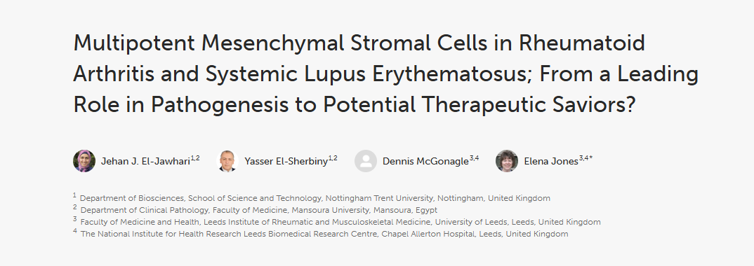 《類風濕性關節炎和系統性紅斑狼瘡中的多能間充質基質細胞；從發病機制中的主導作用到潛在的治療救星？》