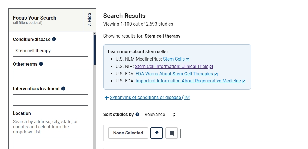 干細(xì)胞治療的臨床研究項(xiàng)目有2693項(xiàng)