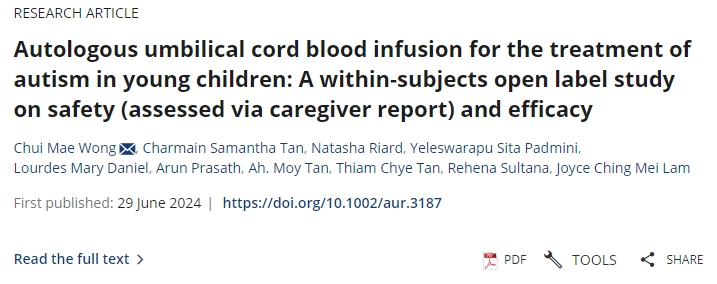 自體臍帶血輸注治療幼兒自閉癥:一項(xiàng)關(guān)于安全性(通過(guò)護(hù)理人員報(bào)告評(píng)估)和有效性的受試者內(nèi)開放標(biāo)簽研究 自體臍帶血輸注治療幼兒自閉癥:一項(xiàng)關(guān)于安全性(通過(guò)護(hù)理人員報(bào)告評(píng)估)和有效性的受試者內(nèi)開放標(biāo)簽研究