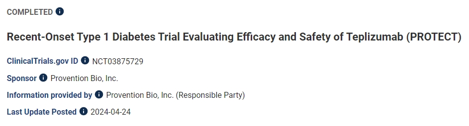 針對近期發(fā)病的 1 型糖尿病患者的試驗，評估 Teplizumab 的療效和安全性 (PROTECT)