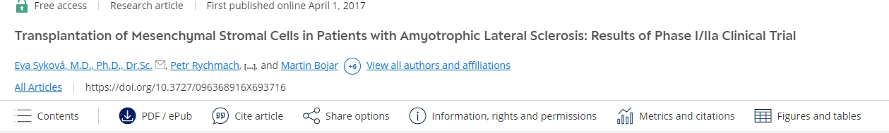 間充質基質細胞移植治療肌萎縮側索硬化癥患者:I/IIa 期臨床試驗結果 間充質基質細胞移植治療肌萎縮側索硬化癥患者:I/IIa 期臨床試驗結果