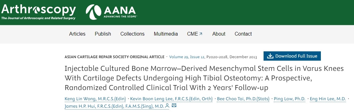 可注射培養的骨髓間充質干細胞對接受脛骨高位截骨術的軟骨缺損內翻膝患者進行治療:一項前瞻性、隨機對照臨床試驗,隨訪期為2年 可注射培養的骨髓間充質干細胞對接受脛骨高位截骨術的軟骨缺損內翻膝患者進行治療:一項前瞻性、隨機對照臨床試驗,隨訪期為2年