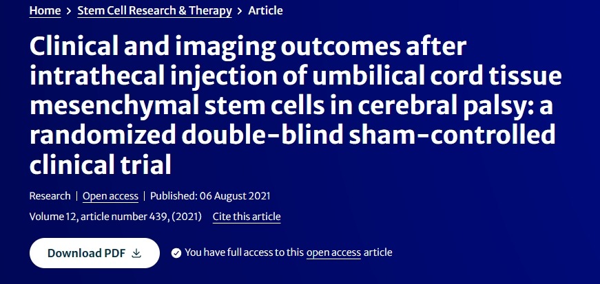 ‘臍帶組織間充質干細胞鞘內注射治療腦癱患者后的臨床和影像學結果:一項隨機雙盲假對照臨床試驗 ‘臍帶組織間充質干細胞鞘內注射治療腦癱患者后的臨床和影像學結果:一項隨機雙盲假對照臨床試驗