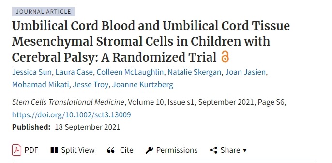 腦癱兒童的臍帶血和臍帶組織間充質基質細胞:一項隨機試驗 腦癱兒童的臍帶血和臍帶組織間充質基質細胞:一項隨機試驗