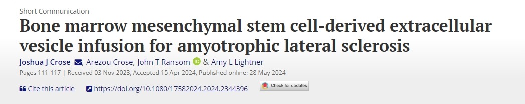 骨髓間充質干細胞來源的細胞外囊泡輸注治療肌萎縮側索硬化癥 骨髓間充質干細胞來源的細胞外囊泡輸注治療肌萎縮側索硬化癥