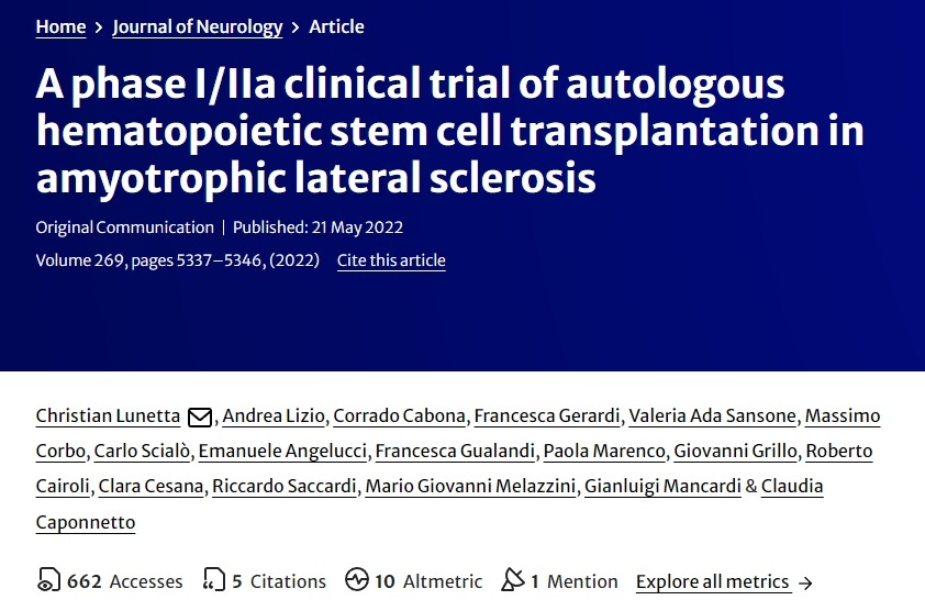 自體造血干細胞移植治療肌萎縮側索硬化癥的I/IIa期臨床試驗 自體造血干細胞移植治療肌萎縮側索硬化癥的I/IIa期臨床試驗