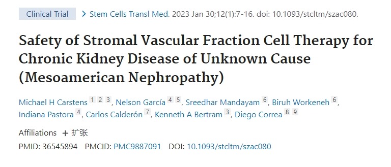 基質血管成分細胞療法治療原因不明的慢性腎病(中美洲腎病)的安全性 基質血管成分細胞療法治療原因不明的慢性腎病(中美洲腎病)的安全性