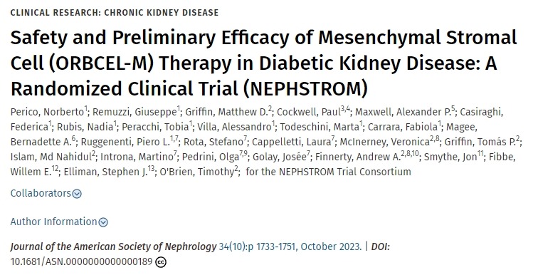 間充質(zhì)基質(zhì)細(xì)胞 (ORBCEL-M) 治療糖尿病腎病的安全性和初步療效：一項隨機(jī)臨床試驗 (NEPHSTROM)