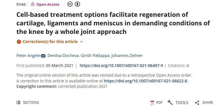 基于細(xì)胞的治療方案通過(guò)全關(guān)節(jié)方法在膝關(guān)節(jié)的苛刻條件下促進(jìn)軟骨、韌帶和半月板的再生