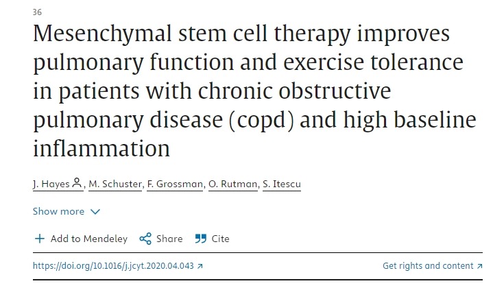 間充質干細胞療法可改善慢性阻塞性肺病 (copd) 和高基線炎癥患者的肺功能和運動耐受性 間充質干細胞療法可改善慢性阻塞性肺病 (copd) 和高基線炎癥患者的肺功能和運動耐受性