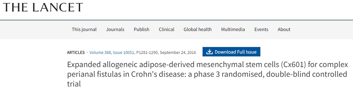 擴(kuò)增同種異體脂肪間充質(zhì)干細(xì)胞（Cx601）治療克羅恩病復(fù)雜肛周瘺：一項(xiàng)3期隨機(jī)雙盲對照試驗(yàn)