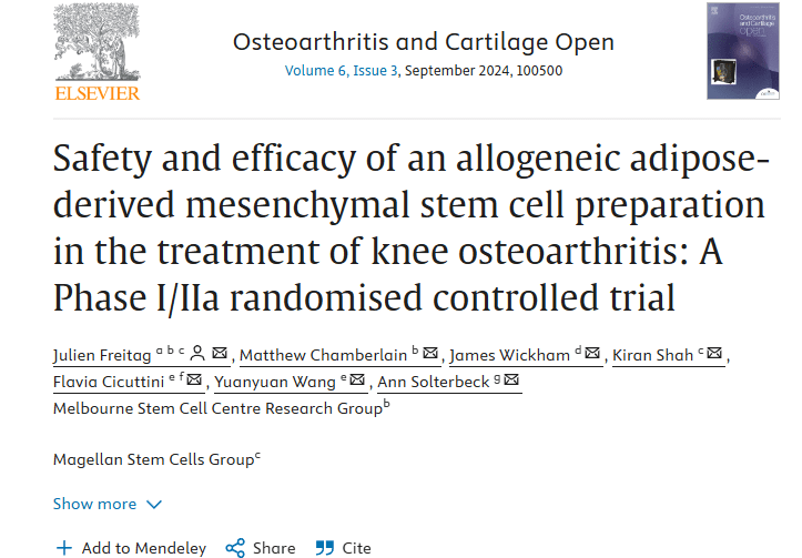 同種異體脂肪間充質(zhì)干細胞制劑治療膝關(guān)節(jié)骨關(guān)節(jié)炎的安全性和有效性：I/IIa 期隨機對照試驗