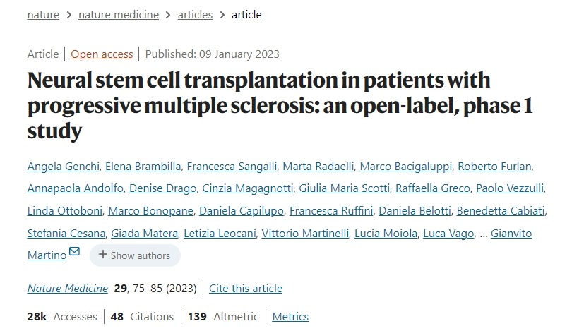 神經干細胞移植治療進行性多發性硬化癥患者:一項開放標簽、I期研究 神經干細胞移植治療進行性多發性硬化癥患者:一項開放標簽、I期研究