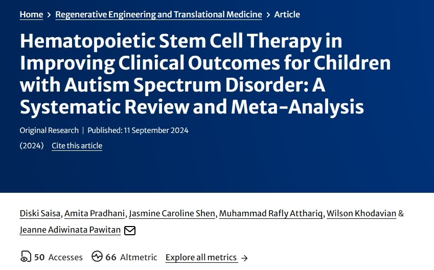造血干細胞治療對改善自閉癥譜系障礙兒童臨床療效的影響