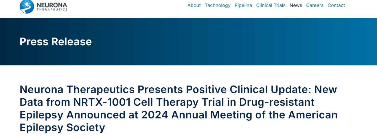舊金山Neurona Therapeutics正在進(jìn)行的多中心、開放標(biāo)簽1/2 期臨床試驗(yàn)中第一組（低劑量）和第二組（高劑量）的陽性臨床數(shù)據(jù)來自NRTX-1001。