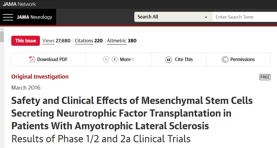間充質(zhì)干細(xì)胞移植治療肌萎縮側(cè)索硬化癥的安全性及臨床效果1/2 期和 2a 期臨床試驗(yàn)結(jié)果