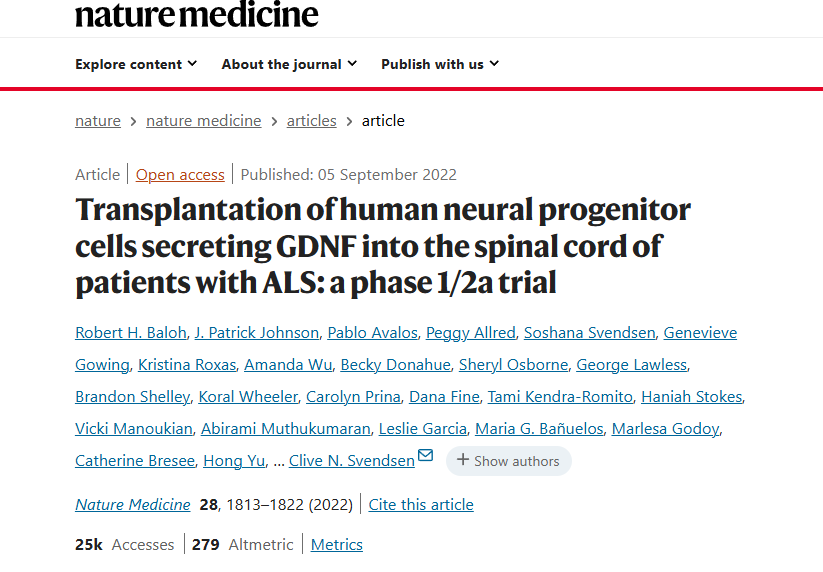 將分泌GDNF的人類神經祖細胞移植到ALS患者的脊髓中：一項1/2a期臨床試驗
