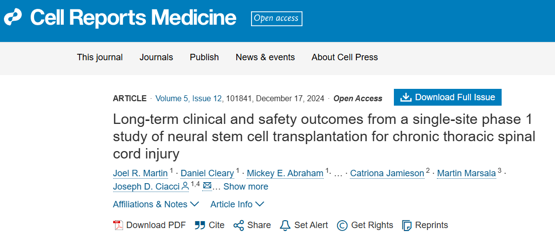 神經干細胞移植治療慢性胸椎損傷的單中心Ⅰ期臨床研究