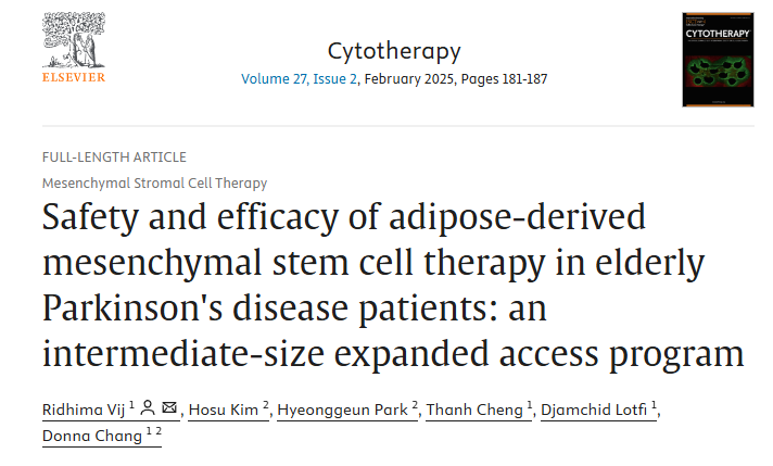 脂肪間充質干細胞治療老年帕金森病患者的安全性和有效性:中型擴展獲取計劃 脂肪間充質干細胞治療老年帕金森病患者的安全性和有效性:中型擴展獲取計劃