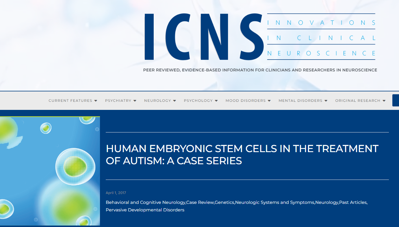 人類胚胎干細胞治療自閉癥:病例系列 人類胚胎干細胞治療自閉癥:病例系列