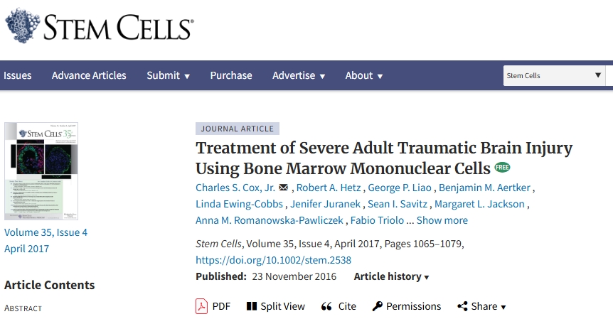 利用骨髓單核細胞治療成人重度創傷性腦損傷