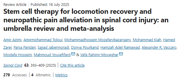 干細胞療法對脊髓損傷運動功能恢復和神經(jīng)性疼痛緩解的影響:綜述和薈萃分析 干細胞療法對脊髓損傷運動功能恢復和神經(jīng)性疼痛緩解的影響:綜述和薈萃分析
