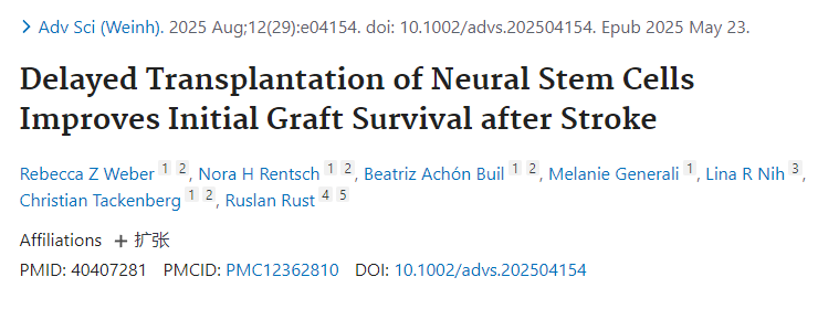 延遲移植神經干細胞可提高中風后移植物的初始存活率 延遲移植神經干細胞可提高中風后移植物的初始存活率