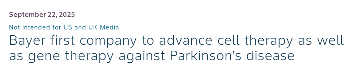 拜耳是首家推進(jìn)帕金森病細(xì)胞療法和基因療法研發(fā)的公司