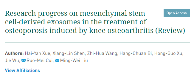 間充質干細胞來源的外泌體治療膝骨關節炎所致骨質疏松癥的研究進展 間充質干細胞來源的外泌體治療膝骨關節炎所致骨質疏松癥的研究進展