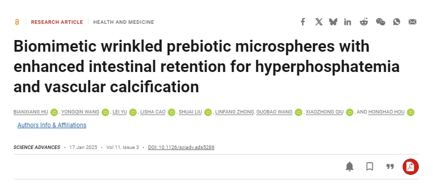 仿生皺紋益生元微球增強腸道保留，用于治療高磷血癥和血管鈣化