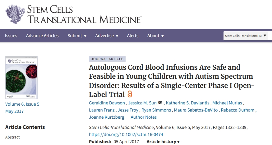 自體臍帶血輸注對于患有自閉癥譜系障礙的幼兒來說是安全可行的：一項單中心 I 期開放標簽試驗的結果