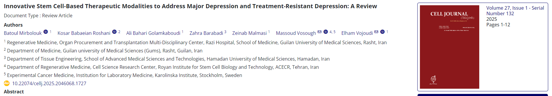 創(chuàng)新干細胞療法治療重度抑郁癥和難治性抑郁癥：綜述