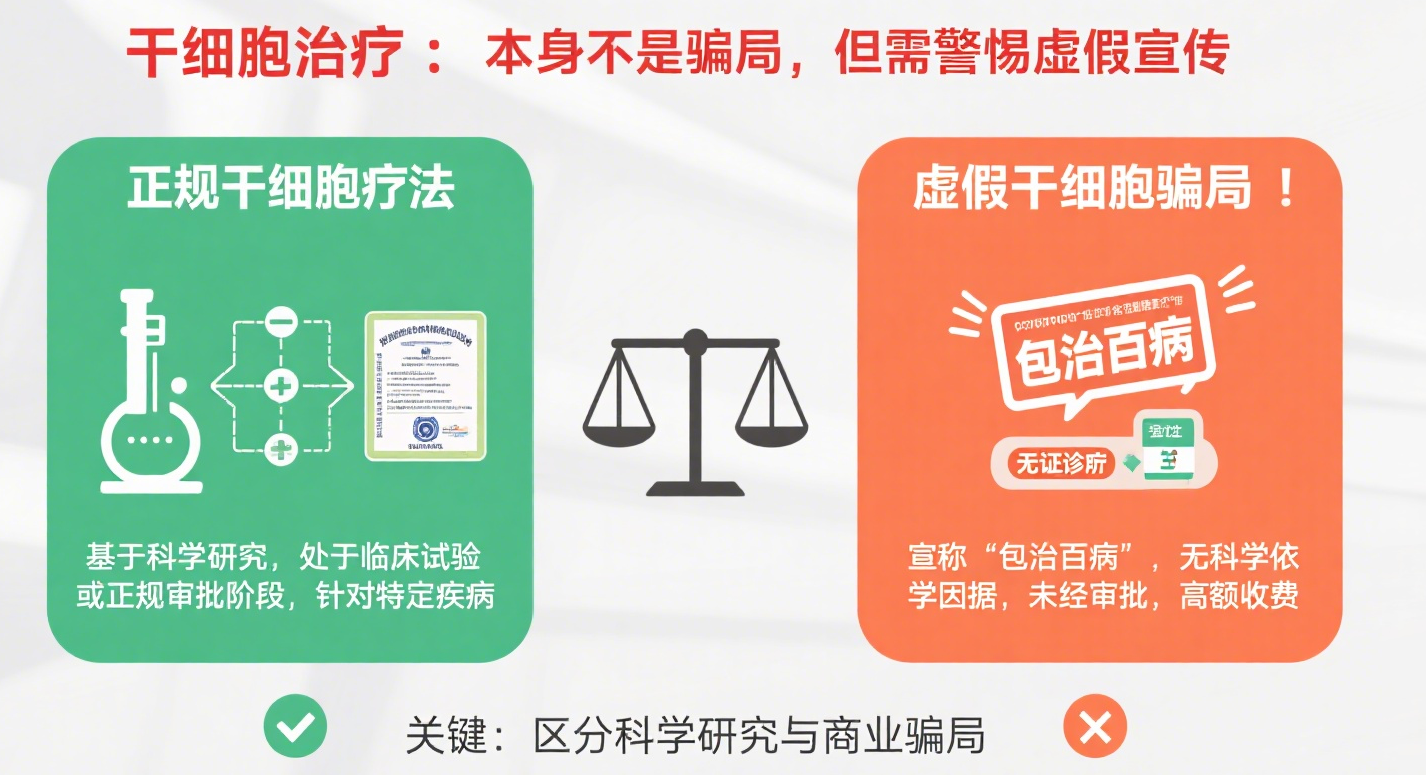 干細胞療法本身不是騙局，但市面上很多打著干細胞旗號的治療可能是騙局。