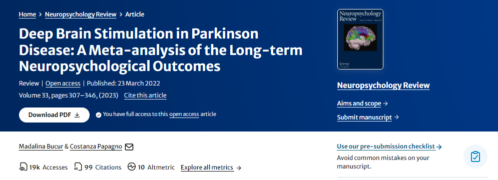 帕金森病的深部腦刺激:長期神經心理學結果的薈萃分析 帕金森病的深部腦刺激:長期神經心理學結果的薈萃分析