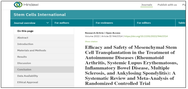 間充質(zhì)干細(xì)胞移植治療自身免疫性疾病(類風(fēng)濕關(guān)節(jié)炎、系統(tǒng)性紅斑狼瘡、炎癥性腸病、多發(fā)性硬化癥和強(qiáng)直性脊柱炎)的療效和安全性:隨機(jī)對(duì)照試驗(yàn)的系統(tǒng)綜述和薈萃分析 間充質(zhì)干細(xì)胞移植治療自身免疫性疾病(類風(fēng)濕關(guān)節(jié)炎、系統(tǒng)性紅斑狼瘡、炎癥性腸病、多發(fā)性硬化癥和強(qiáng)直性脊柱炎)的療效和安全性:隨機(jī)對(duì)照試驗(yàn)的系統(tǒng)綜述和薈萃分析