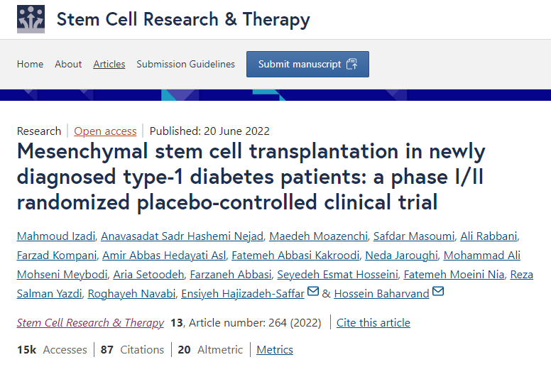 間充質(zhì)干細(xì)胞移植治療新診斷的1型糖尿病患者:一項(xiàng)I/II期隨機(jī)安慰劑對(duì)照臨床試驗(yàn) 間充質(zhì)干細(xì)胞移植治療新診斷的1型糖尿病患者:一項(xiàng)I/II期隨機(jī)安慰劑對(duì)照臨床試驗(yàn)