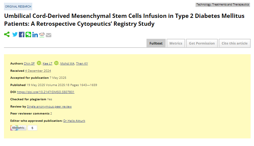 臍帶間充質干細胞輸注治療2型糖尿病患者:一項回顧性細胞療法注冊研究 臍帶間充質干細胞輸注治療2型糖尿病患者:一項回顧性細胞療法注冊研究