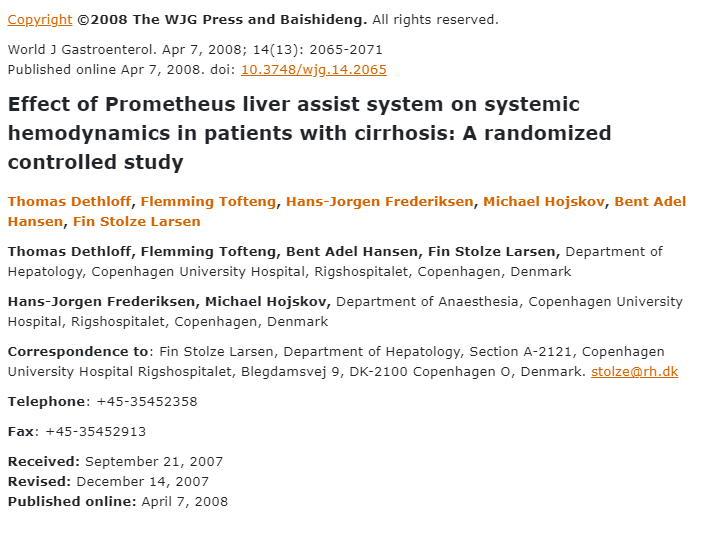 Prometheus肝臟輔助系統(tǒng)對(duì)肝硬化患者全身血液動(dòng)力學(xué)的影響：一項(xiàng)隨機(jī)對(duì)照研究